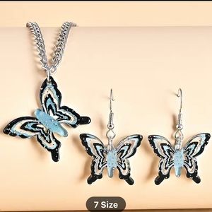 Black and grey butterfly necklace and earring set